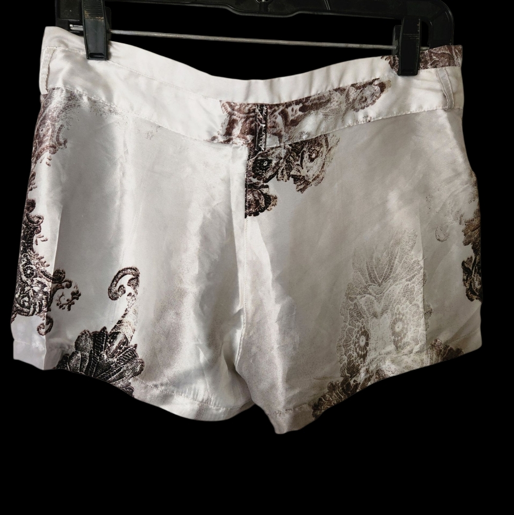 Roberto Cavalli Cream and Brown Patterned High Waist Shorts